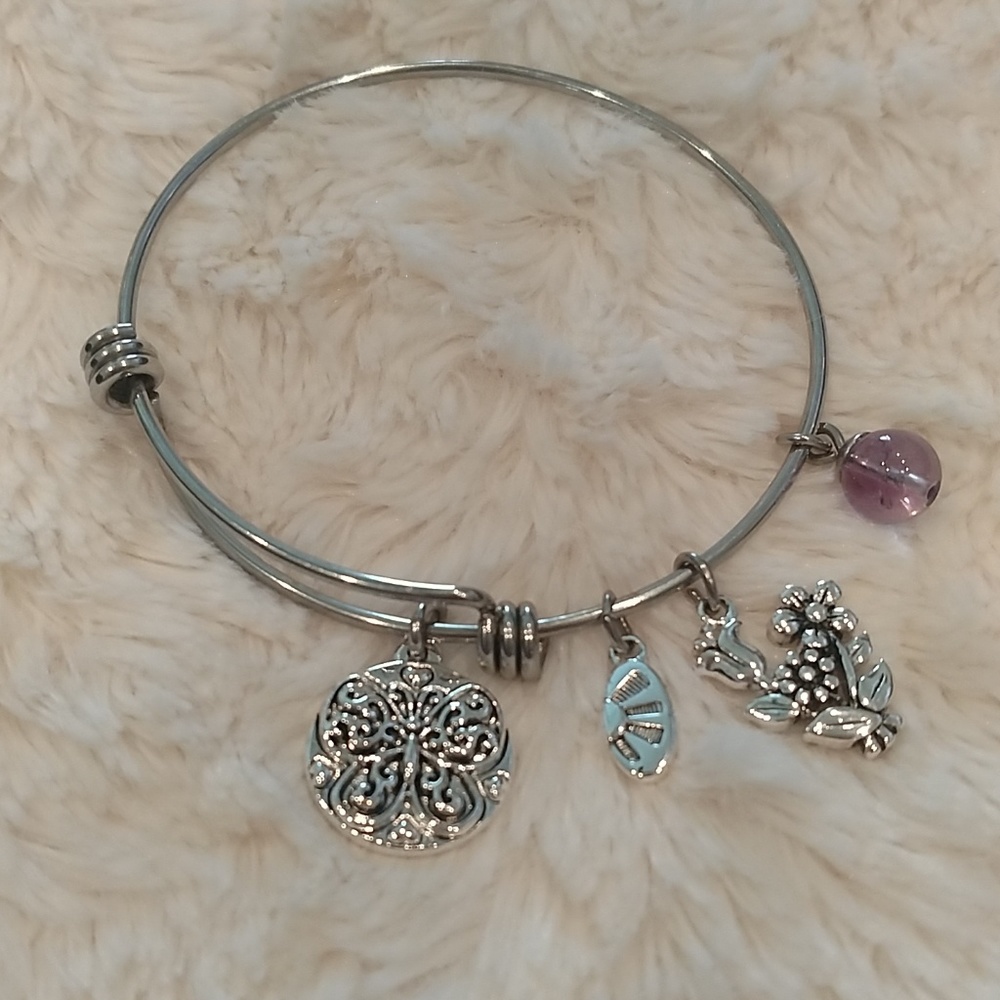 NWOT Shine silvertone charm bangle